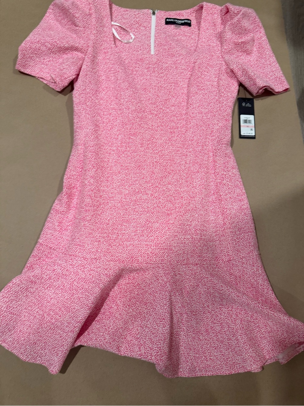 Karl Lagerfeld Pink Textured Flounce Hem Mini Dress